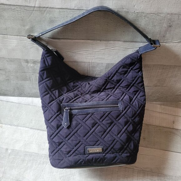 Vera Bradley Quilted Navy Hobo Shoulder Bag With Front Zipper Pocket & Adjustabl - Picture 2 of 10